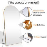 Arched Floor Mirror With Stand,Wood Frame Full Length Mirror,Wall-Mounted Mirror