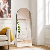 Arched Floor Mirror With Stand,Wood Frame Full Length Mirror,Wall-Mounted Mirror