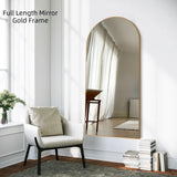Arched Floor Mirror With Stand,Wood Frame Full Length Mirror,Wall-Mounted Mirror