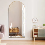 Arched Floor Mirror With Stand,Wood Frame Full Length Mirror,Wall-Mounted Mirror
