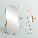 Arched Floor Mirror With Stand,Wood Frame Full Length Mirror,Wall-Mounted Mirror