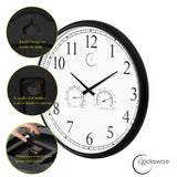 Large Outdoor Wall Clock Thermometer Combo, Waterproof Silent Garden Weather Station Home Indoor Patio Pool Black