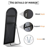 Arched Floor Mirror With Stand,Wood Frame Full Length Mirror,Wall-Mounted Mirror