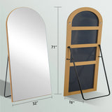 Arched Floor Mirror With Stand,Wood Frame Full Length Mirror,Wall-Mounted Mirror