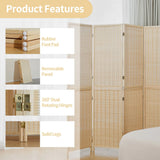 4/6 Panel Bamboo Room Divider 6 FT Detachable Wall Divider for Room Separation, Folding Privacy Screen