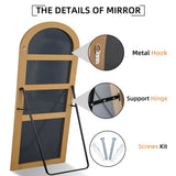 Arched Floor Mirror With Stand,Wood Frame Full Length Mirror,Wall-Mounted Mirror