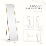 Full Length Mirror with Stand, Floor Mirror with Aluminum Alloy Frame for Bedroom, Standing Full Body Mirror for Wall, Cloakroom