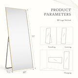 Full Length Mirror with Stand, Floor Mirror with Aluminum Alloy Frame for Bedroom, Standing Full Body Mirror for Wall, Cloakroom