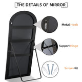 Arched Floor Mirror With Stand,Wood Frame Full Length Mirror,Wall-Mounted Mirror