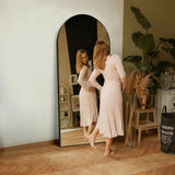 Arched Floor Mirror With Stand,Wood Frame Full Length Mirror,Wall-Mounted Mirror
