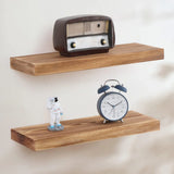 Handcrafted European Pine Natural Rustic Wooden Floating Shelves Wall Mounted Set of 2
