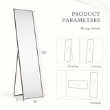 Full Length Mirror with Stand, Floor Mirror with Aluminum Alloy Frame for Bedroom, Standing Full Body Mirror for Wall, Cloakroom