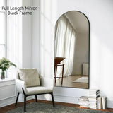 Arched Floor Mirror With Stand,Wood Frame Full Length Mirror,Wall-Mounted Mirror
