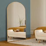 Arched Floor Mirror With Stand,Wood Frame Full Length Mirror,Wall-Mounted Mirror