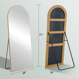 Arched Floor Mirror With Stand,Wood Frame Full Length Mirror,Wall-Mounted Mirror