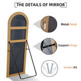 Arched Floor Mirror With Stand,Wood Frame Full Length Mirror,Wall-Mounted Mirror