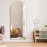 Arched Floor Mirror With Stand,Wood Frame Full Length Mirror,Wall-Mounted Mirror
