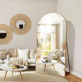 Arched Floor Mirror With Stand,Wood Frame Full Length Mirror,Wall-Mounted Mirror