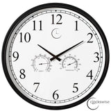 Large Outdoor Wall Clock Thermometer Combo, Waterproof Silent Garden Weather Station Home Indoor Patio Pool Black