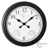Large Outdoor Wall Clock Thermometer Combo, Waterproof Silent Garden Weather Station Home Indoor Patio Pool Black