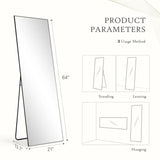 Full Length Mirror with Stand, Floor Mirror with Aluminum Alloy Frame for Bedroom, Standing Full Body Mirror for Wall, Cloakroom