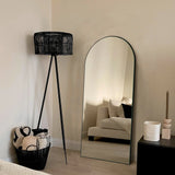 Arched Floor Mirror With Stand,Wood Frame Full Length Mirror,Wall-Mounted Mirror