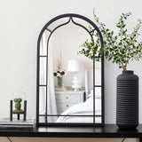Glitzhome Modern Round/ Arched Black Metal Glass Wall Mounted Mirror Indoor Decor