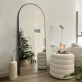 Arched Floor Mirror With Stand,Wood Frame Full Length Mirror,Wall-Mounted Mirror