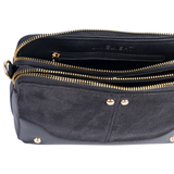 Black Zip Crossbody Handbag with Multi Compartments