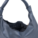 Blue Hobo Tote Bag with Zip Closure and Inner Pockets