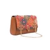 Brown Printed Shoulder Handbag with Chain Strap
